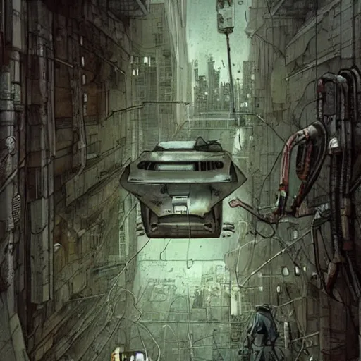 Image similar to Ghost in the machine by Enki Bilal, cyberpunk, impressive perspective, masterpiece