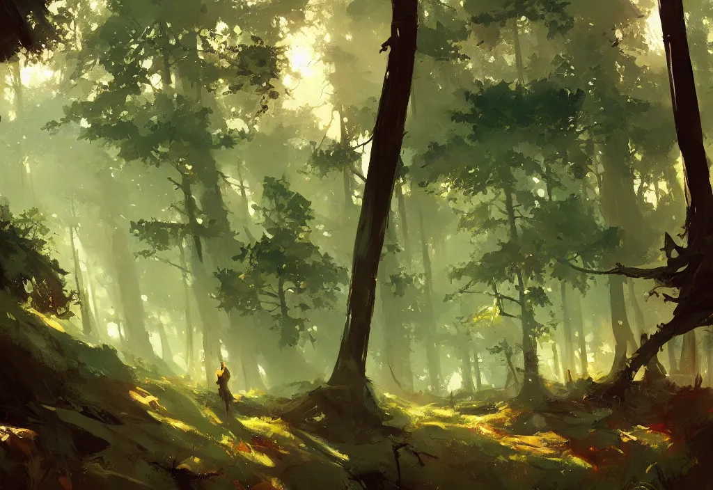 Image similar to greg manchess painting of a forest landscape in the middle ages, painting, trending on artstation, by ismail inceoglu and by craig mullins and by kilian eng and by jake parker