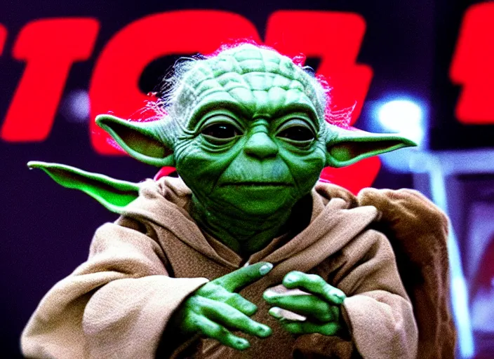 Prompt: ESPN still of Yoda playing in the nba playoffs live on espn, 4k