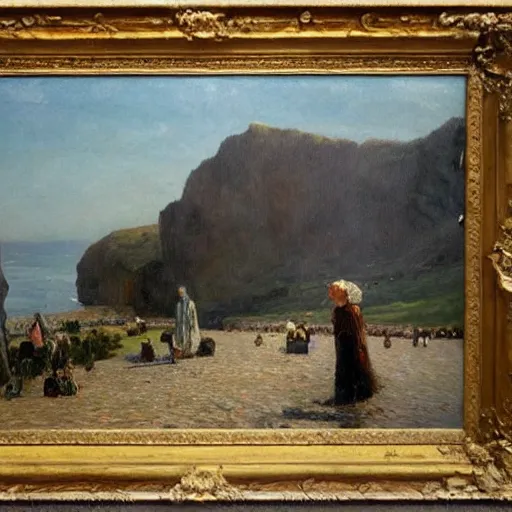 Prompt: The last day in paradise, oil on canvas, 1883