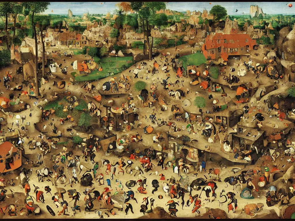 Image similar to Sega Mega Drive Genesis sidescroller game by Pieter Bruegel the Elder