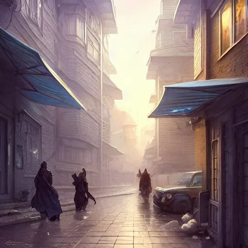 Image similar to It’s sublimely calm on the streets of Russian panel houses quarters on the Moon city, Norilsk, sci-fi, fantasy, intricate, very very beautiful, elegant, highly detailed composition, digital painting, artstation, concept art, smooth, sharp focus, illustration, art by artgerm and greg rutkowski and alphonse mucha