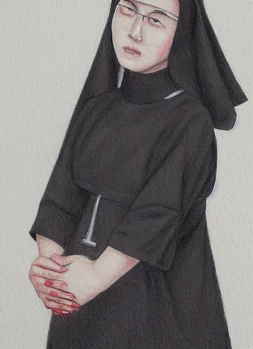 Image similar to a painting of a nun holding her hands together, a color pencil sketch by lu ji, featured on artstation, gothic art, anime aesthetic, art on instagram, gothic