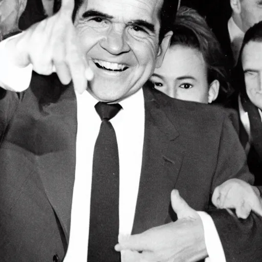 Prompt: Richard Nixon clubbing with seals and they're all dancing