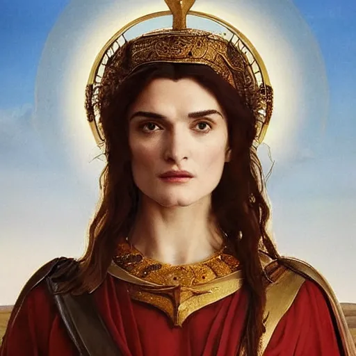 Prompt: a stunning pre - raphaelite portrait of rachel weisz as the all - knowing goddess athena, wise and mirthful, 4 k aesthetic masterpiece