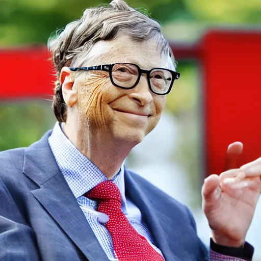 Image similar to bill gates enjoying a pepperoni pizza