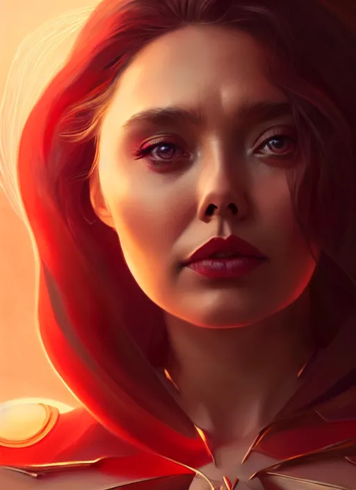 Image similar to portrait of modern darna, elizabeth olsen, intricate, elegant, glowing lights, highly detailed, digital painting, artstation, glamor pose, concept art, smooth, sharp focus, illustration, art by wlop, mars ravelo and greg rutkowski