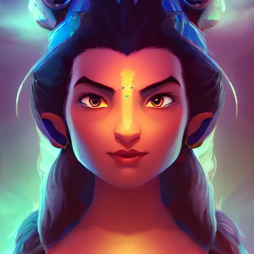 Image similar to portrait of shiva, blue skin, powerful and majestic look, mattepainting concept blizzard pixar maya engine on stylized background splash comics global illumination lighting artstation, sharp focus, lois van baarle, ilya kuvshinov, rossdraws