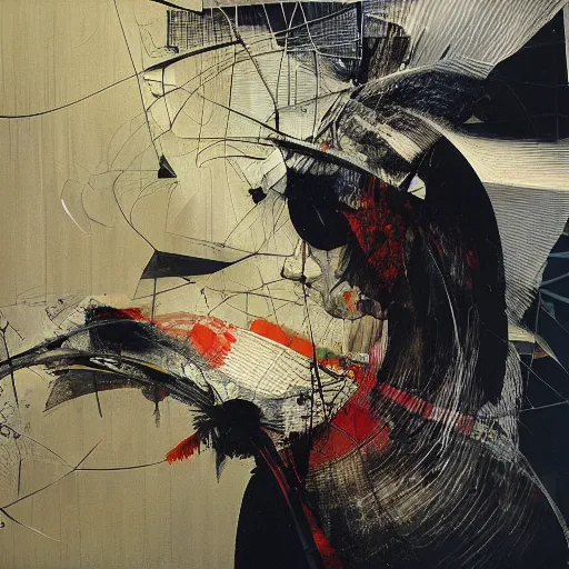 Image similar to a bird moving between urban informatics and computational social science, oil on canvas by dave mckean and yoji shinkawa