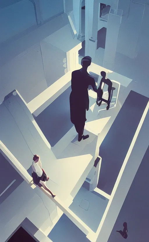 Image similar to heavens office, surreal illustration, by atey ghailan and escher and edward hopper