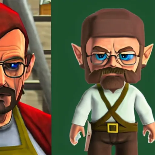 Prompt: walter white as a shop owner in the legend of zelda ocarina of time