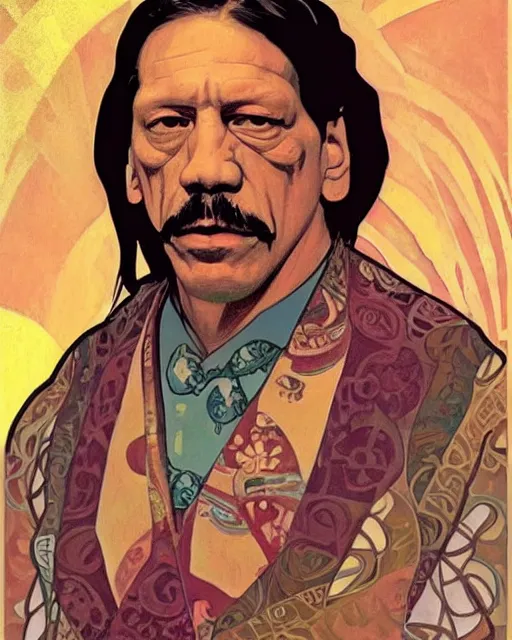 Image similar to a portrait painting of ( ( ( danny trejo ) ) ) in the style of alphonse mucha!!!