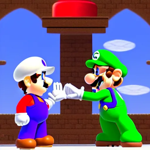 Prompt: Super Mario proposing to Waluigi