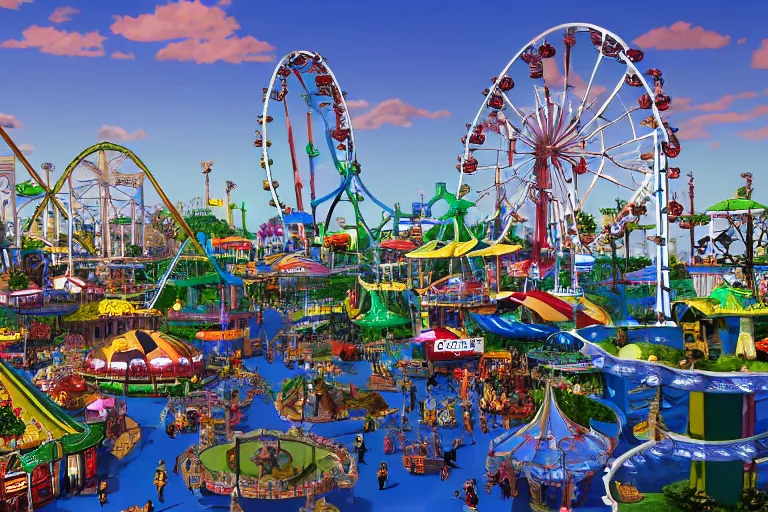 Image similar to a giant amusement park. fun. photorealism.