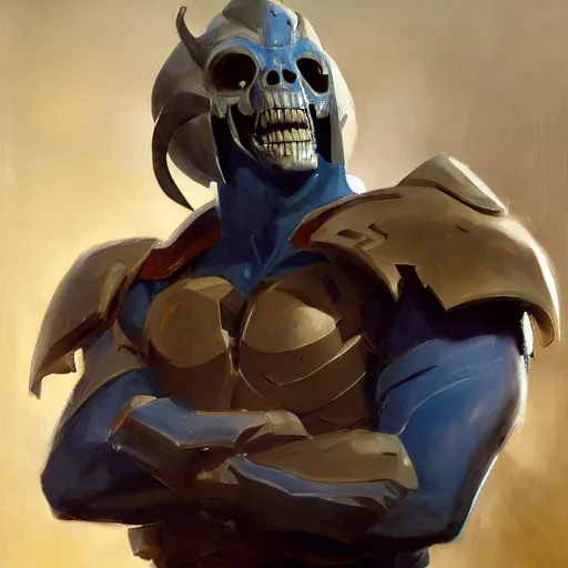 Prompt: greg manchess portrait painting of partially armored skeletor overwatch character, medium shot, asymmetrical, profile picture, organic painting, sunny day, matte painting, bold shapes, hard edges, street art, trending on artstation, by huang guangjian, gil elvgren, ruan jia, greg rutkowski, gaston bussiere