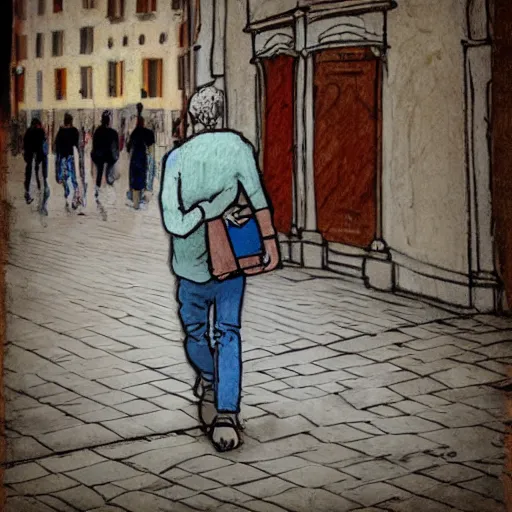 Prompt: very sad person in turin, italy, stylized painting