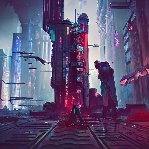 Prompt: cyberpunk vampire killing people in a steampunk city by beeple, digital art, highly detailed