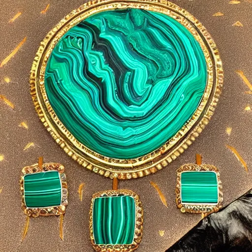 Image similar to photo of a malachite shield with jewels