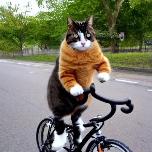 Image similar to a cat riding a bicycle