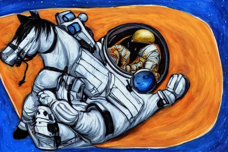 Image similar to horse lying on astronaut