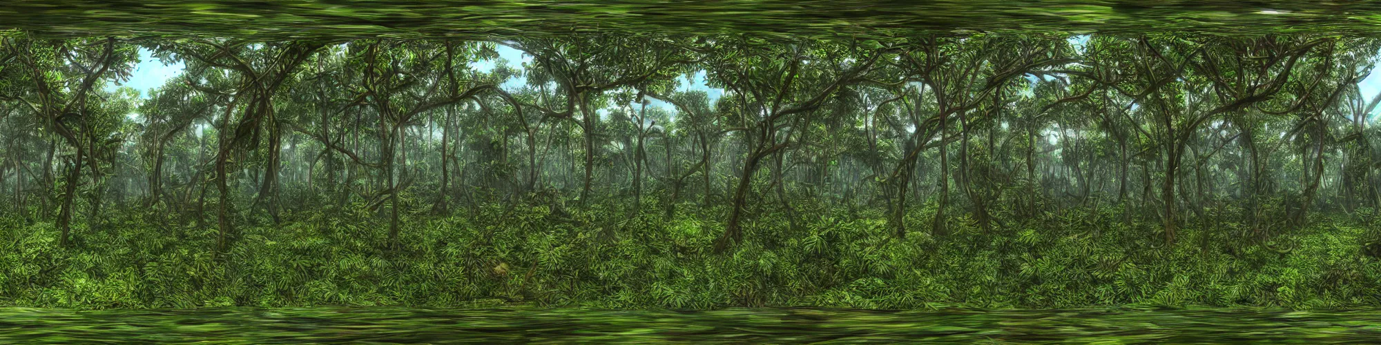 Prompt: panoramic jungle turned into mycelium, equirectangular rendering, octance, high details,