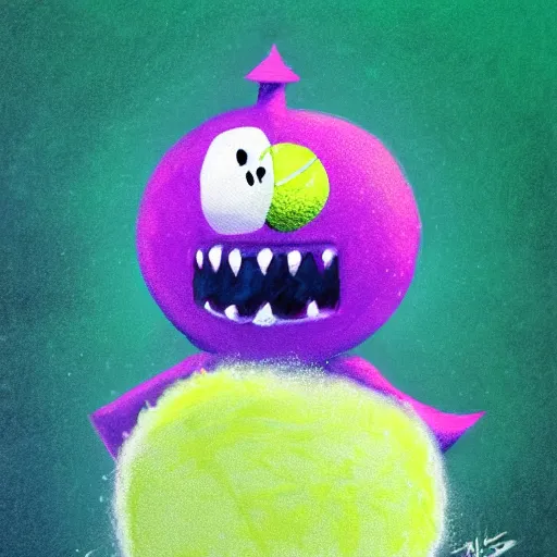 Image similar to a tennis ball monster ,tennis ball,abominable snow man ,chalk digital art, fantasy, magic, trending on artstation, ultra detailed, professional illustration by Basil Gogos