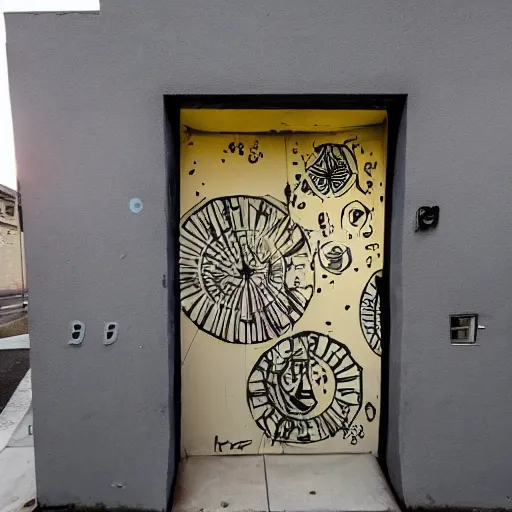 Prompt: Dimensional Portal Graffiti on wall