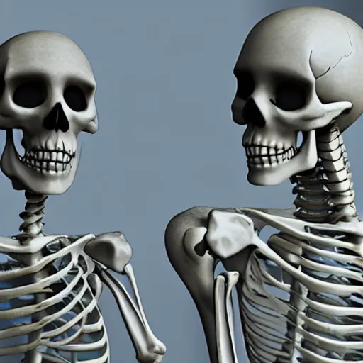 Image similar to a skeleton talking to death, 8k, high detailed