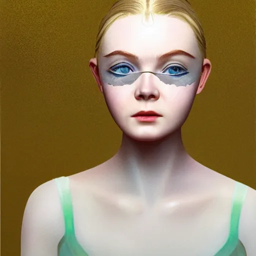 Image similar to Elle Fanning wearing a mask over her eyes in the style of Paola Vetri, head and shoulders portrait, stormy weather, extremely detailed masterpiece, oil on canvas, low-key neon lighting, artstation, Blade Runner 2049, Roger Deakin’s cinematography, by J. C. Leyendecker and Peter Paul Rubens and Edward Hopper and Michael Sowa,