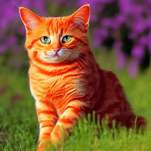 Prompt: orange cat, colored purple like the cheshire cat, photo