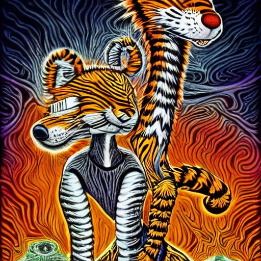 Image similar to Calvin and Hobbes, Alex Grey