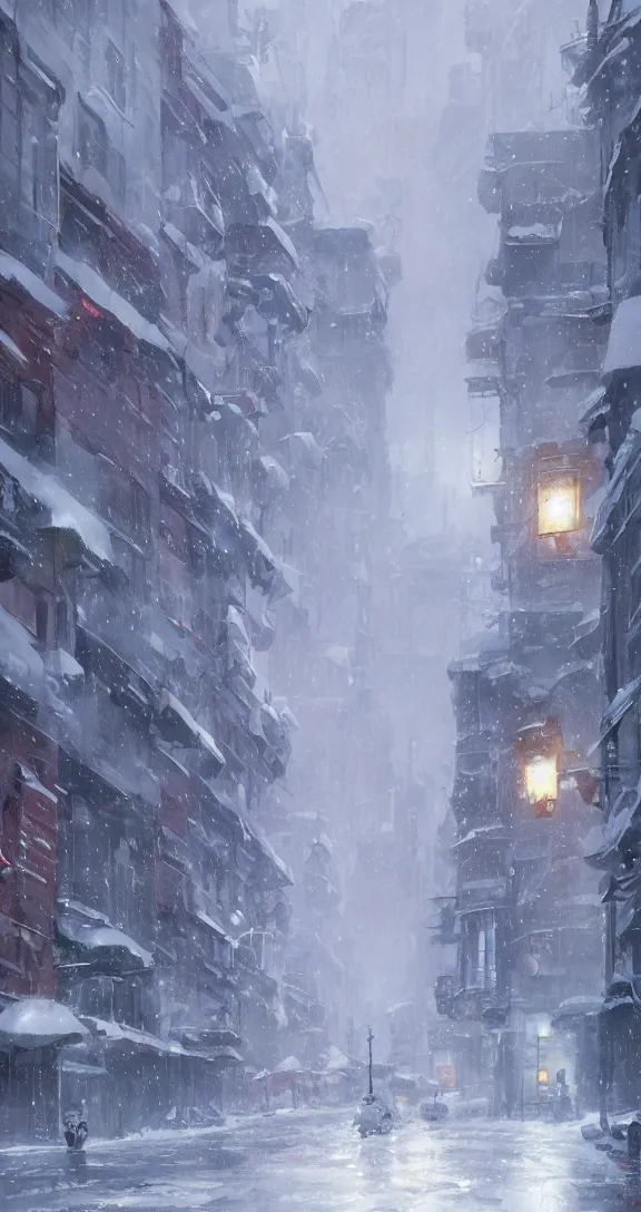 Image similar to A snowy day in the city, by Studio Ghibli and Greg Rutkowski, artstation