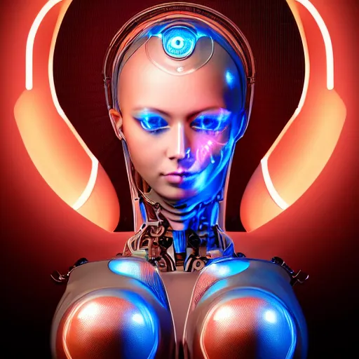 Prompt: The face of an extremely beautiful biomechanical female looking robot with Optical Sensors and large emoji tattoos, surrounded by a thin transparent force field,, extremely beautiful oppai cyberpunk, exaggerated proportions, organic, chimeric organism, pale skin, organic polycarbon, full frontal, portrait, highly detailed, symmetrical, mechanical, mendelbrot fractal, ray tracing, hyperdetailed, hyperrealistic, octane render, hdr, 8k