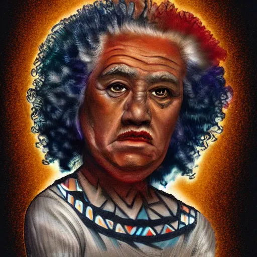 Prompt: maori einstein portrait