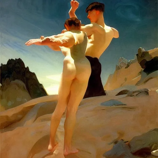 Image similar to dreamy landscape. science fiction. cinematic sci - fi scene. symmetry. accurate anatomy. science fiction theme with lightning. epic. art by john singer sargent - akira toriyama - joaquin sorolla - adolphe bouguereau