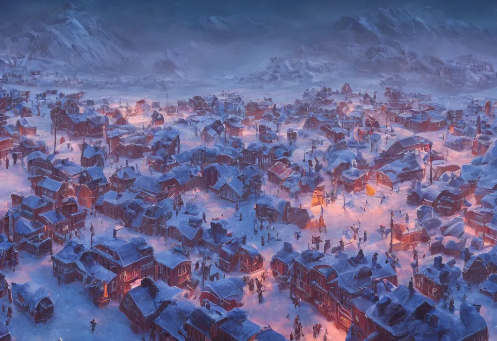 Prompt: accidentally wes anderson award - winning photograph of a frozen frostpunk city, art by greg rutkowsky, trending on artstation, cinematic lighting, filmic grain, golden hour, detailed, 4 k