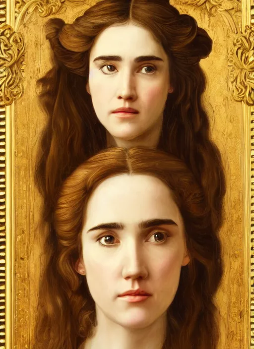 Prompt: portrait of Jennifer Connelly with long hair in baroque art, anime inspired, High Res 8K, hyperdetailed