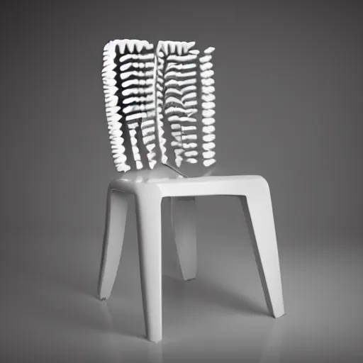 Prompt: a chair made out of human teeth, product photography