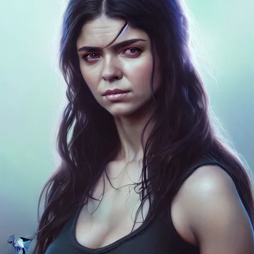 Prompt: digital illustration, portrait of octavia blake is skairipa in the 100 tv show, by artgerm, by krenz cushart, by peter kemp, by ross tran