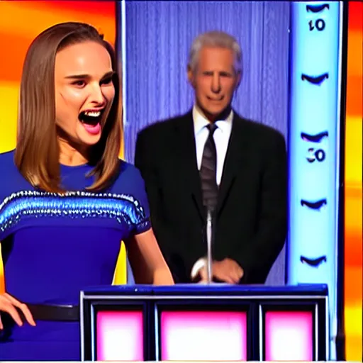 Prompt: natalie portman screaming on jeopardy game show