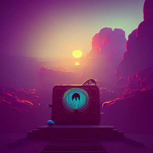 Image similar to beautiful dark landscape, giant screaming а treasure chest with beautiful tongue growing in the style of beeple and Mike Winkelmann, intricate, epic lighting, cinematic composition, hyper realistic, 8k resolution,