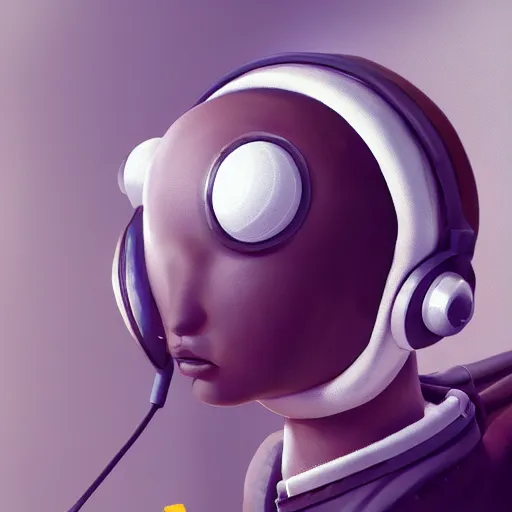 Image similar to snail wearing headset behind pc, highly detailed, trending artstation,