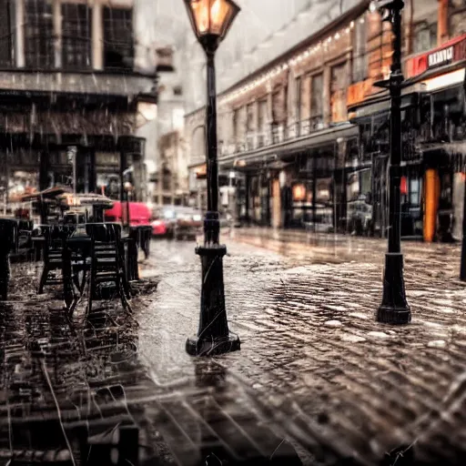 Image similar to sitting alone in a cafe in a rainy victorian city, 8k, ultrarealistic, ultra hd, gloomy, photorealistic, gorgeous lighting, award winning photo