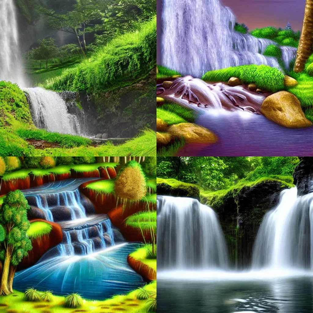 Prompt: waterfall, lush landscape, hyper-realistic, detailed