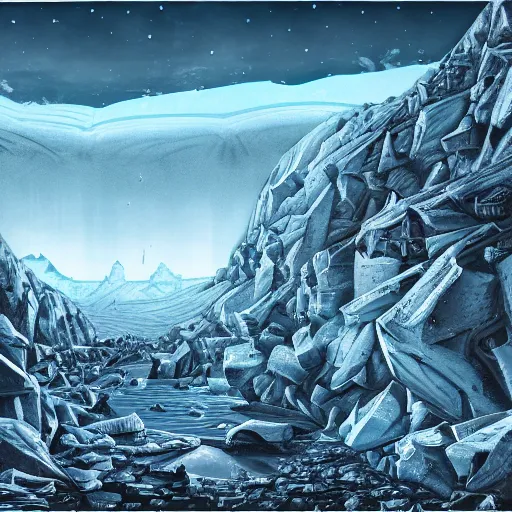 Image similar to epic masterpiece of chromium revelations in Antarctica begetting death, cinematic, establishing shot, extremely high detail, photorealistic, cinematic lighting, intricate line drawings, 8k resolution