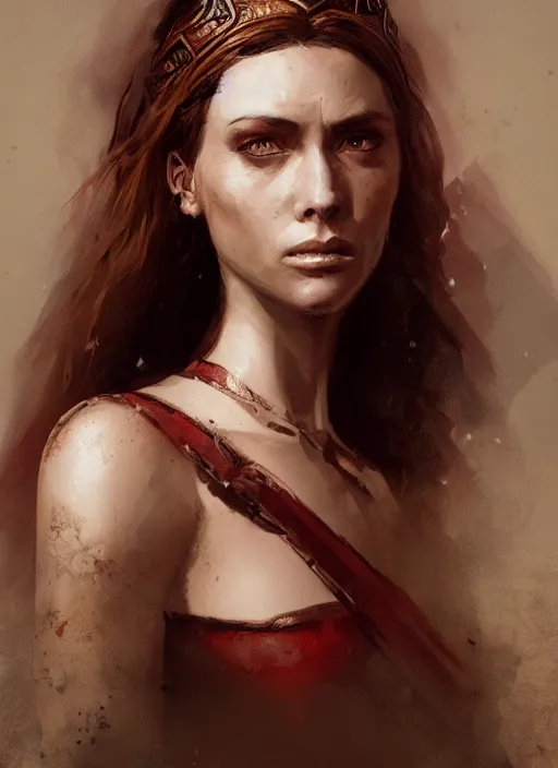 Prompt: A portrait of a warrior princess in the style of Greg Rutkowski, in the style of Charles Sillem Lidderdale, artstation, high quality art
