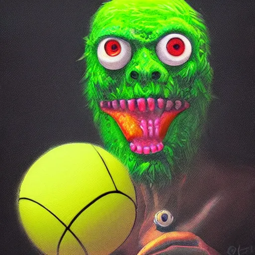 Image similar to a tennis ball monster, digital art, fantasy, magic, trending on artstation, ultra detailed, professional illustration by Basil Gogos