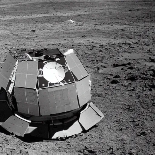 Prompt: film still of a crash landed spacecraft