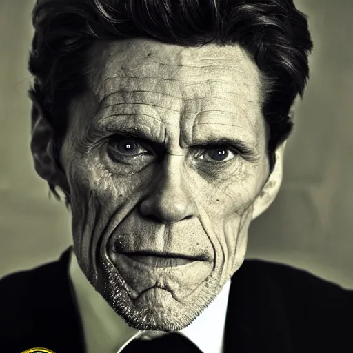 Prompt: portrait of william dafoe in the style of iron man, award winning portrait photography