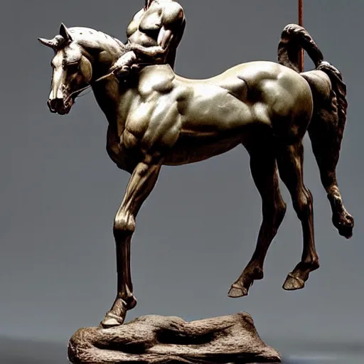 Prompt: a sculpture of a centaur by Michelangelo